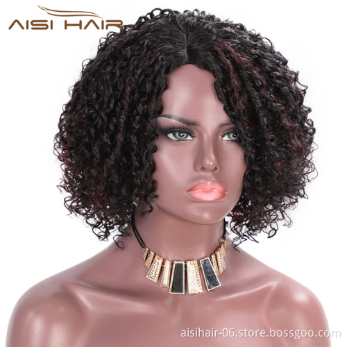 Aisi Hair Synthetic Afro Curly Short Wigs Black Mixed Bug Short Deep Curly Wigs Kinky Curly Hair Wigs for Women